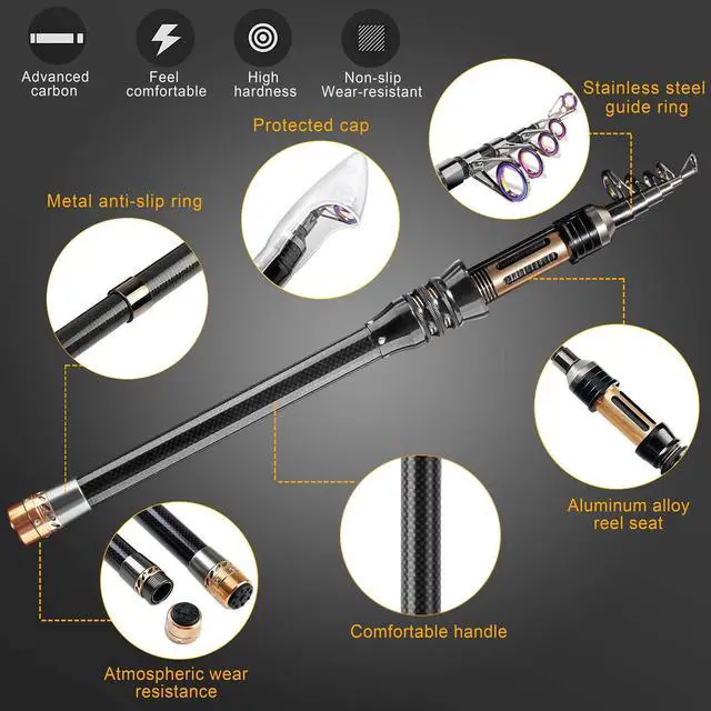 Alt view image 2 of 6 - Fishing Rod Kit, Carbon Fiber Telescopic Fishing Pole and Reel Combo with Spinning Reel, Line, Lure, Hooks and Carrier Bag, Fishing Gear Set for Beginner Adults Saltwater Freshwater