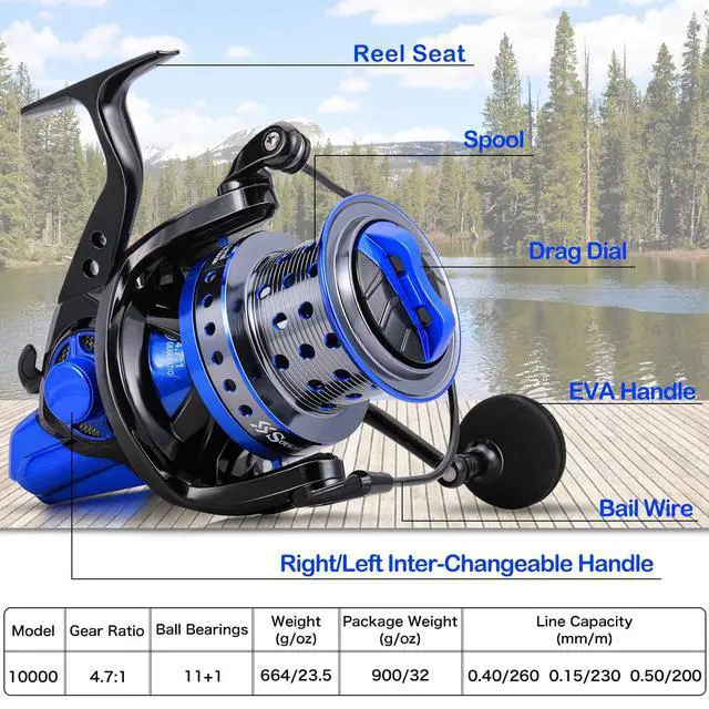Alt view image 4 of 7 - Spinning Reels 10000 Series Surf Fishing Reels, Ultra Smooth Powerful with CNC Aluminum Spool, Inshore & Offshore Saltwater Fishing
