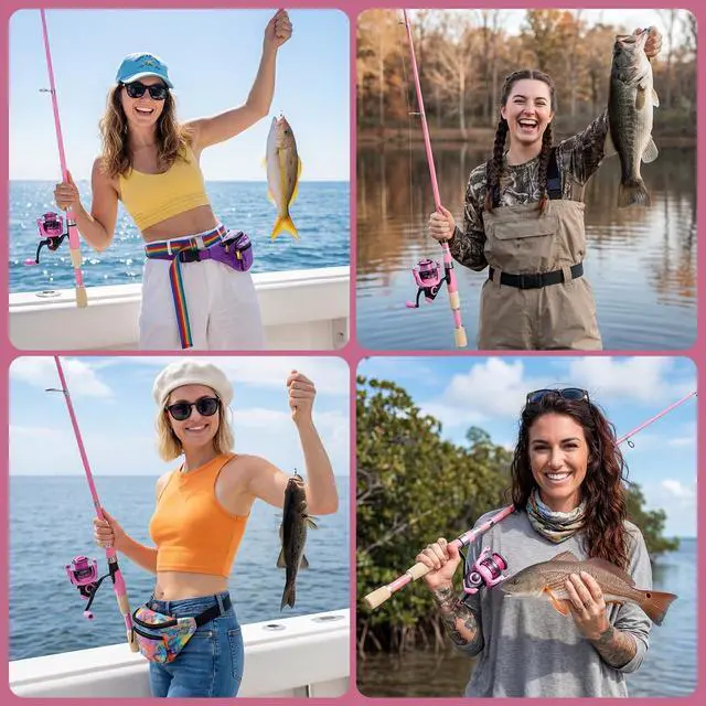 Alt view image 2 of 7 - Telescopic Fishing Rod Reel Combo Pink Fishing Gear for Girls Women Men | 6.89FT Portable Collapsible Spinning Pole with Smooth Reel Lures Tackle Box Kit Travel Bag Saltwater Freshwater Angling Gift