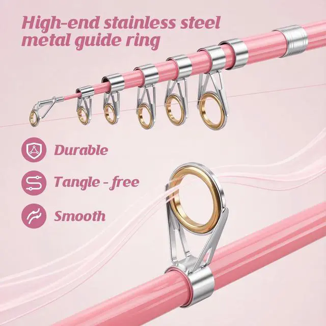 Alt view image 3 of 7 - Telescopic Fishing Rod Reel Combo Pink Fishing Gear for Girls Women Men | 6.89FT Portable Collapsible Spinning Pole with Smooth Reel Lures Tackle Box Kit Travel Bag Saltwater Freshwater Angling Gift
