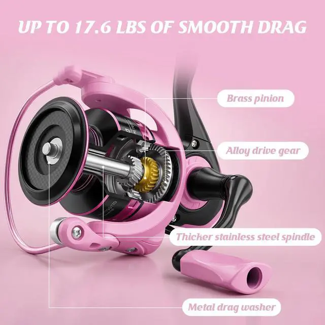 Alt view image 6 of 7 - Telescopic Fishing Rod Reel Combo Pink Fishing Gear for Girls Women Men | 6.89FT Portable Collapsible Spinning Pole with Smooth Reel Lures Tackle Box Kit Travel Bag Saltwater Freshwater Angling Gift