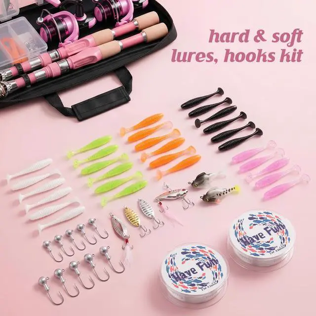 Alt view image 7 of 7 - Telescopic Fishing Rod Reel Combo Pink Fishing Gear for Girls Women Men | 6.89FT Portable Collapsible Spinning Pole with Smooth Reel Lures Tackle Box Kit Travel Bag Saltwater Freshwater Angling Gift