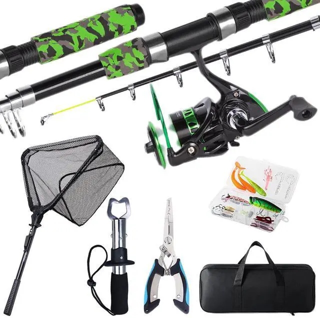 Main image of Fishing Rod and Reel Combo with Fishing Net, 6.9ft Telescopic Fishing Pole Kit with Fishing Pliers, Lip Gripper, Fishing Lures,Pre-Loaded Spinning Reel Combo