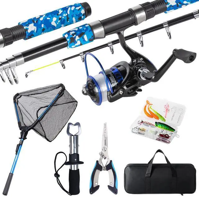 Main image of Fishing Rod and Reel Combo with Fishing Net, 6.9ft Telescopic Fishing Pole Kit with Fishing Pliers, Lip Gripper, Fishing Lures,Pre-Loaded Spinning Reel Combo