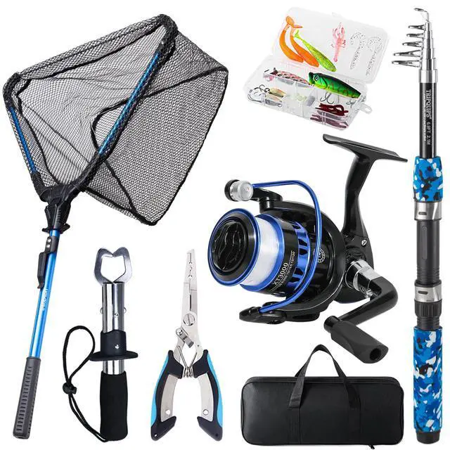 Alt view image 2 of 6 - Fishing Rod and Reel Combo with Fishing Net, 6.9ft Telescopic Fishing Pole Kit with Fishing Pliers, Lip Gripper, Fishing Lures,Pre-Loaded Spinning Reel Combo