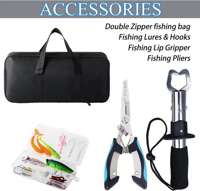Alt view image 6 of 6 - Fishing Rod and Reel Combo with Fishing Net, 6.9ft Telescopic Fishing Pole Kit with Fishing Pliers, Lip Gripper, Fishing Lures,Pre-Loaded Spinning Reel Combo
