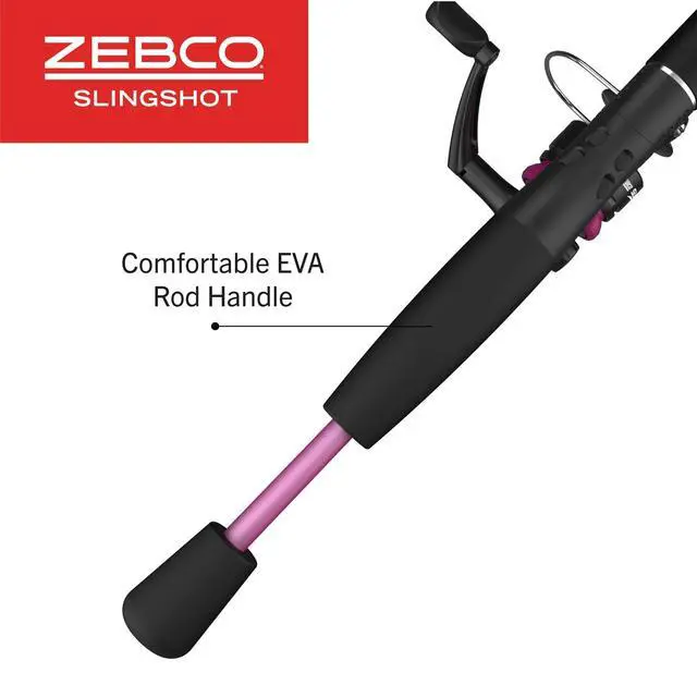 Alt view image 5 of 7 - Slingshot Spinning Reel and Fishing Rod Combo, 2-Piece Medium-Light Durable Fiberglass Rod, Comfortable EVA Handle, Pre-Spooled with 8-Pound Cajun Fishing Line
