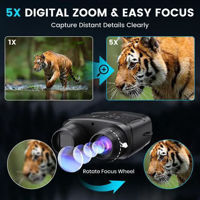 Alt view image 6 of 7 - Night Vision Goggles for Adults, 4K Night Vision Binoculars with 5000mAh Rechargeable Battery and 32GB TF Card for Hunting, Wildlife Observation and Security