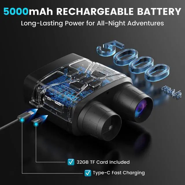 Alt view image 7 of 7 - Night Vision Goggles for Adults, 4K Night Vision Binoculars with 5000mAh Rechargeable Battery and 32GB TF Card for Hunting, Wildlife Observation and Security