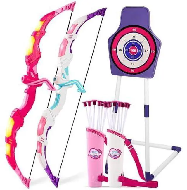 Main image of Bow and Arrow Set Girl Toys: 2 Pack LED Light Up Archery Set with 20 Suction Cup Arrows, Birthday Gift for Girls 5 6 7 8 9 10 11 12 Year Old, Outdoor Activities Toys Essentials for Kids Aged 4-8 8-12
