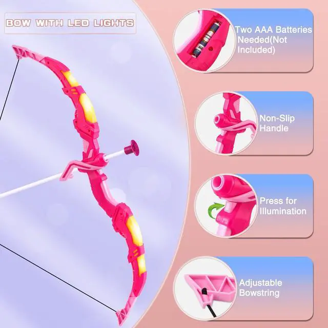 Alt view image 2 of 7 - Bow and Arrow Set Girl Toys: 2 Pack LED Light Up Archery Set with 20 Suction Cup Arrows, Birthday Gift for Girls 5 6 7 8 9 10 11 12 Year Old, Outdoor Activities Toys Essentials for Kids Aged 4-8 8-12