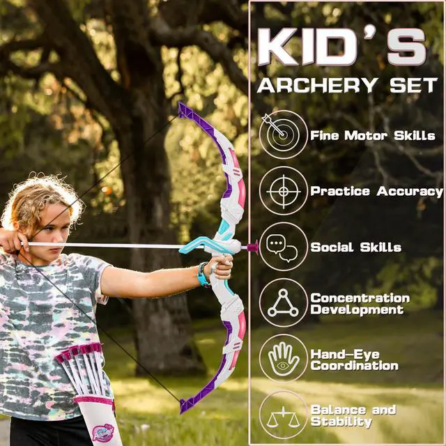 Alt view image 4 of 7 - Bow and Arrow Set Girl Toys: 2 Pack LED Light Up Archery Set with 20 Suction Cup Arrows, Birthday Gift for Girls 5 6 7 8 9 10 11 12 Year Old, Outdoor Activities Toys Essentials for Kids Aged 4-8 8-12