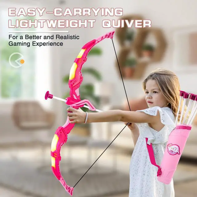 Alt view image 5 of 7 - Bow and Arrow Set Girl Toys: 2 Pack LED Light Up Archery Set with 20 Suction Cup Arrows, Birthday Gift for Girls 5 6 7 8 9 10 11 12 Year Old, Outdoor Activities Toys Essentials for Kids Aged 4-8 8-12