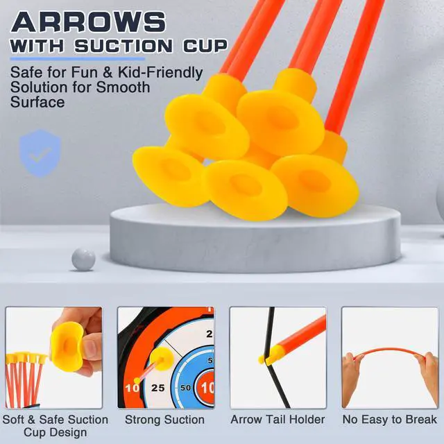 Alt view image 3 of 7 - Bow and Arrow Set for Kids, 2-Pack LED Light Up Archery Set with 20 Suction Cup Arrows, Indoor and Outdoor Toy for Boys Girls Age 4-8 8-12 with Standing Target&2 Quivers, Birthday Gift 3-12 Years Old