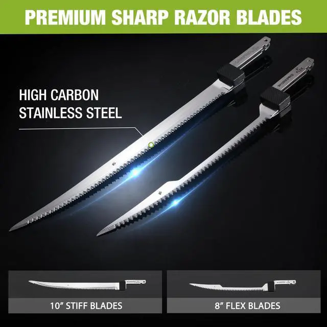 Alt view image 2 of 7 - 12V Cordless Electric Fillet Knife with 8" & 10" Razor-Sharp Blades, Non-Slip Grip Handle, Safety Lock, 2 Rechargeable Batteries, Quick Battery Charger & Carry Case for Fishing and Filleting
