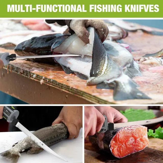 Alt view image 5 of 7 - 12V Cordless Electric Fillet Knife with 8" & 10" Razor-Sharp Blades, Non-Slip Grip Handle, Safety Lock, 2 Rechargeable Batteries, Quick Battery Charger & Carry Case for Fishing and Filleting