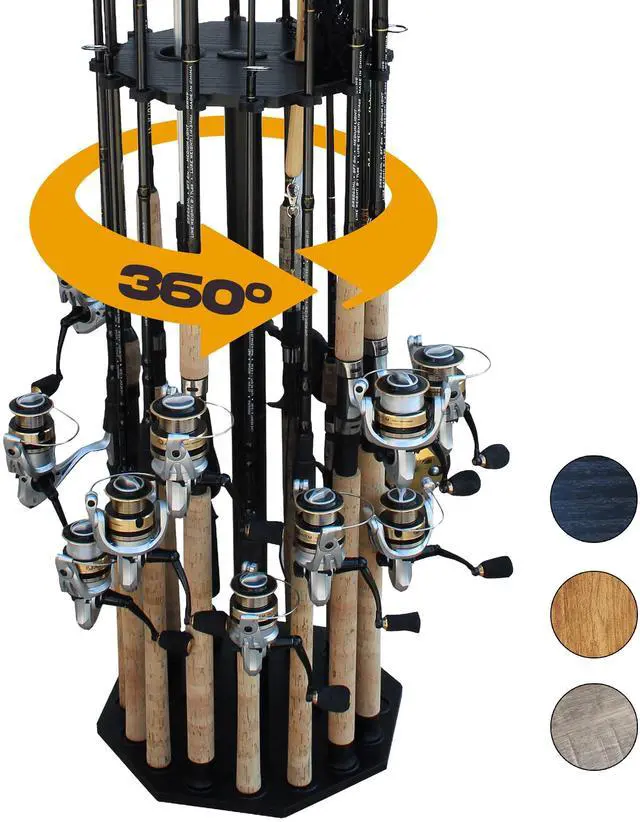 Main image of 16-Rod Round Fishing Rod Holder for Garage, 360° Access Fishing Pole Holder for Fishing Rods, Reels, Gear, and Accessories, Securely Holds 16 Rods, Black