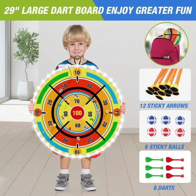 Alt view image 6 of 7 - 2 Pack Kids Bow and Arrow with 29" Large Dart Board, LED Light Up Archery Set with 24 Suction Cup Arrows, Indoor Outdoor Sport Toys Gifts for 3 4 5 6 7 8 9 10 11 12 Year Old Boys Girls