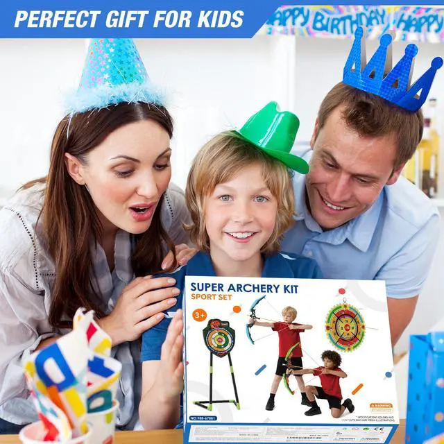 Alt view image 7 of 7 - 2 Pack Kids Bow and Arrow with 29" Large Dart Board, LED Light Up Archery Set with 24 Suction Cup Arrows, Indoor Outdoor Sport Toys Gifts for 3 4 5 6 7 8 9 10 11 12 Year Old Boys Girls