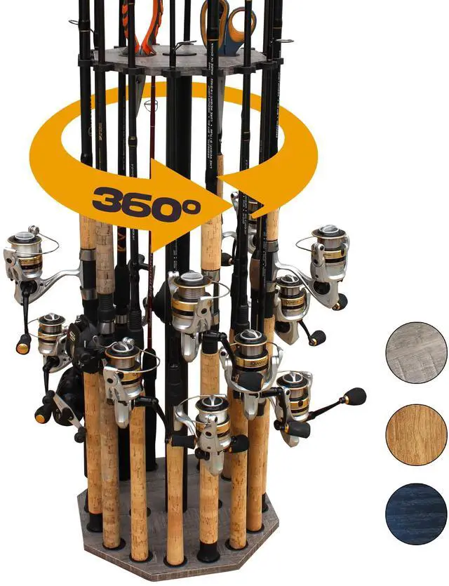 Main image of 16-Rod Round Fishing Rod Holder for Garage, 360° Access Fishing Pole Holder for Fishing Rods, Reels, Gear, and Accessories, Securely Holds 16 Rods, Gray