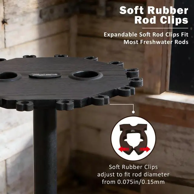 Alt view image 5 of 7 - 16-Rod Round Fishing Rod Holder for Garage, 360° Access Fishing Pole Holder for Fishing Rods, Reels, Gear, and Accessories, Securely Holds 16 Rods, Black