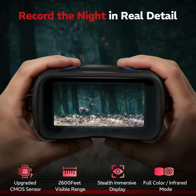Alt view image 2 of 7 - Night Vision Binoculars - Eagle Pro 4K Night Vision Goggles for Adults with Upgraded CMOS Sensor, 2600FT Range, 850nm IR Illuminator, 5000mAh Battery, 32GB SD Card, Stealth Black