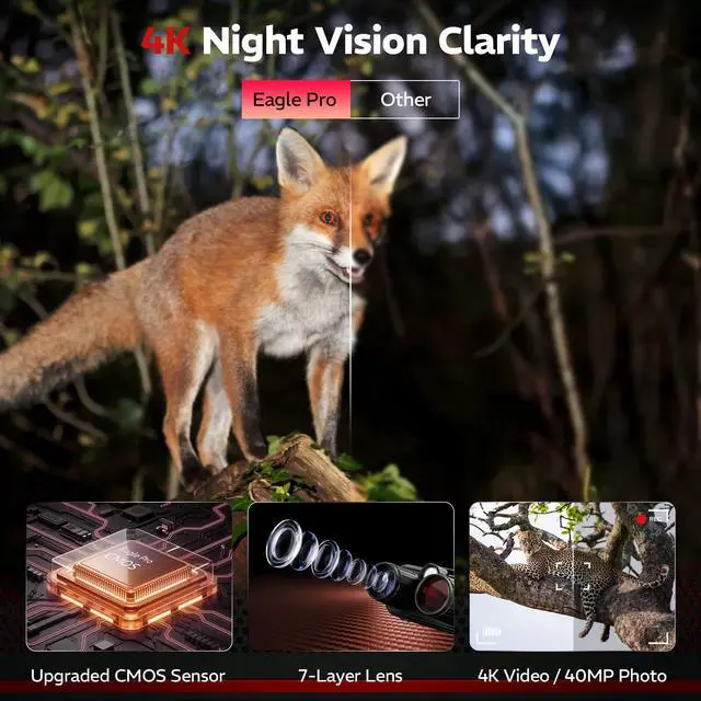 Alt view image 7 of 7 - Night Vision Binoculars - Eagle Pro 4K Night Vision Goggles for Adults with Upgraded CMOS Sensor, 2600FT Range, 850nm IR Illuminator, 5000mAh Battery, 32GB SD Card, Stealth Black