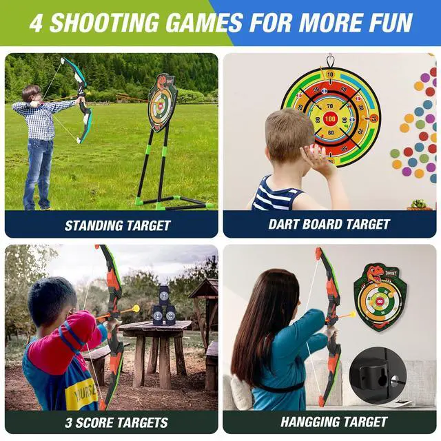 Alt view image 3 of 7 - 2 Pack Kids Bow and Arrow with 29" Large Dart Board, LED Light Up Archery Set with 24 Suction Cup Arrows, Indoor Outdoor Sport Toys Gifts for 3 4 5 6 7 8 9 10 11 12 Year Old Boys Girls