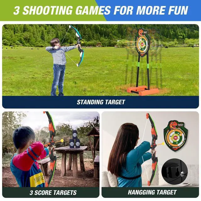 Alt view image 2 of 7 - 2 Pack Bow and Arrow with Moving Target for Kids, LED Light Up Archery Set with 24 Suction Cup Arrows, 6 Score Targets & 2 Quiver, Indoor Outdoor Sport Gifts for Boys Girls Ages 4-12