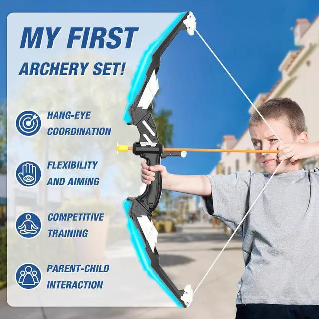 Alt view image 7 of 7 - 2 Pack Bow and Arrow with Moving Target for Kids, LED Light Up Archery Set with 24 Suction Cup Arrows, 6 Score Targets & 2 Quiver, Indoor Outdoor Sport Gifts for Boys Girls Ages 4-12