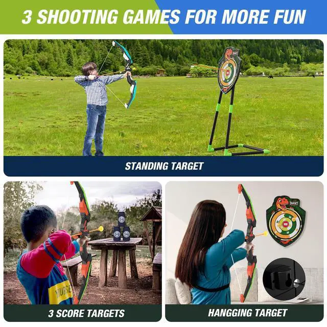 Alt view image 2 of 7 - 2 Pack Bow and Arrow for Kids, LED Light Up Archery Set with 24 Suction Cup Arrows, 1 Standing Target, 6 Score Targets & 2 Quiver, Indoor Outdoor Sport Gifts for Boys Girls Ages 4-8