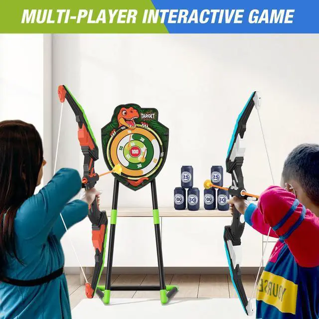 Alt view image 6 of 7 - 2 Pack Bow and Arrow for Kids, LED Light Up Archery Set with 24 Suction Cup Arrows, 1 Standing Target, 6 Score Targets & 2 Quiver, Indoor Outdoor Sport Gifts for Boys Girls Ages 4-8