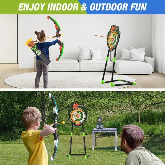 Alt view image 7 of 7 - 2 Pack Bow and Arrow for Kids, LED Light Up Archery Set with 24 Suction Cup Arrows, 1 Standing Target, 6 Score Targets & 2 Quiver, Indoor Outdoor Sport Gifts for Boys Girls Ages 4-8