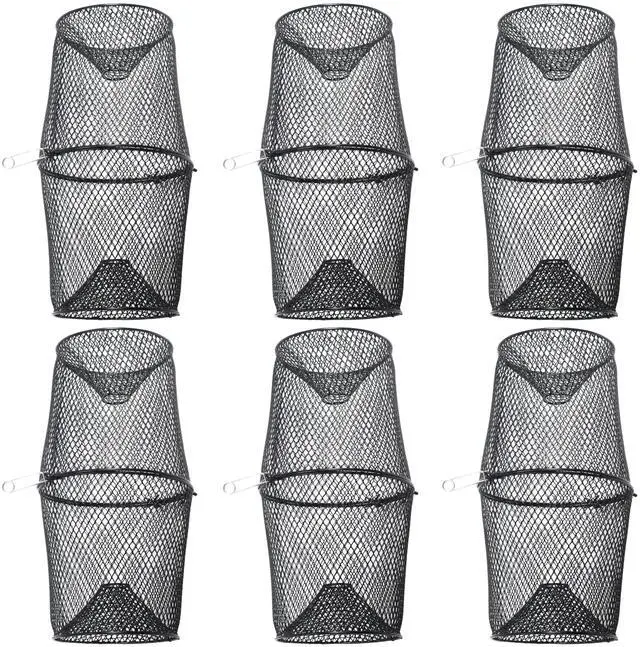 Main image of Crawfish Trap Crawdads Crayfish Trap Torpedo Heavy Duty Bait Steel Mesh Wire Black with Clip Two-Piece Durable (6 Pack)