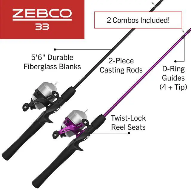 Alt view image 2 of 7 - 33 Spincast Reel and 2-Piece Fishing Rod Combo, 5-Foot 6-Inch Durable Fiberglass Rod, Quickset Anti-Reverse Fishing Reel with Bite Alert