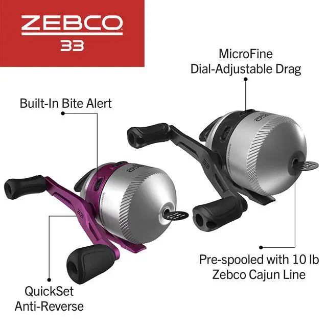 Alt view image 4 of 7 - 33 Spincast Reel and 2-Piece Fishing Rod Combo, 5-Foot 6-Inch Durable Fiberglass Rod, Quickset Anti-Reverse Fishing Reel with Bite Alert