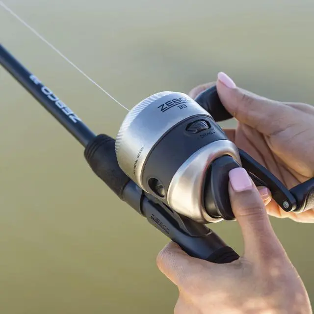 Alt view image 7 of 7 - 33 Spincast Reel and 2-Piece Fishing Rod Combo, 5-Foot 6-Inch Durable Fiberglass Rod, Quickset Anti-Reverse Fishing Reel with Bite Alert