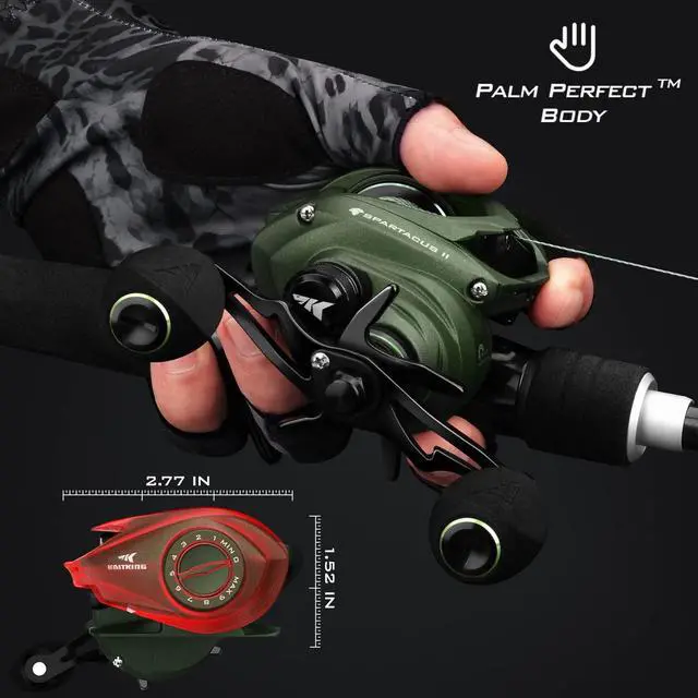 Alt view image 3 of 7 - Spartacus II Baitcasting Fishing Reel, 6oz Ultralight Baitcaster Reel, Super Smooth with 17.6 LB Carbon Fiber Drag, 7.2:1 Gear Ratio, 39mm Palm Perfect Lower Profile Design