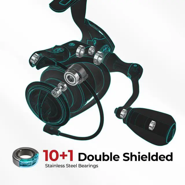 Alt view image 5 of 7 - Viper X Spinning Reels, Carbon Fiber 33LBs Max Drag, 10+1 Shielded BB, Saltwater Freshwater Spinning Fishing Reel, 5.2:1/6.2:1