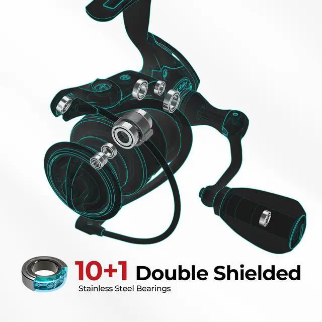 Alt view image 5 of 7 - Viper X Spinning Reels, Carbon Fiber 33LBs Max Drag, 10+1 Shielded BB, Saltwater Freshwater Spinning Fishing Reel, 5.2:1/6.2:1