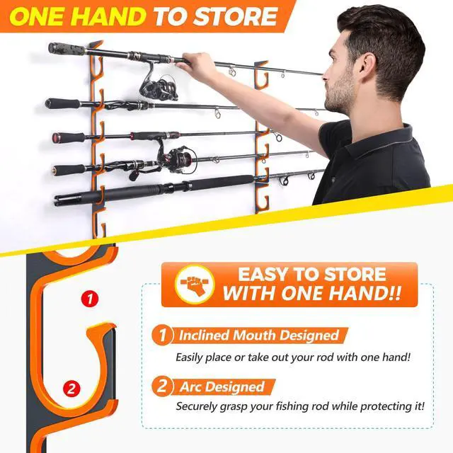 Alt view image 5 of 7 - H5 Horizontal Fishing Rod/Pole Holders for Garage, Wall Ceiling Mounted Fishing Rod Holder, Aviation Aluminum Fishing rod rack Holds up to 5/10/20 Rod or Combos Fishing Gear and Gifts for Men