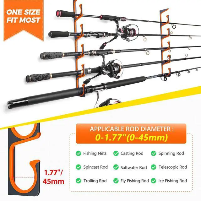 Alt view image 7 of 7 - H5 Horizontal Fishing Rod/Pole Holders for Garage, Wall Ceiling Mounted Fishing Rod Holder, Aviation Aluminum Fishing rod rack Holds up to 5/10/20 Rod or Combos Fishing Gear and Gifts for Men
