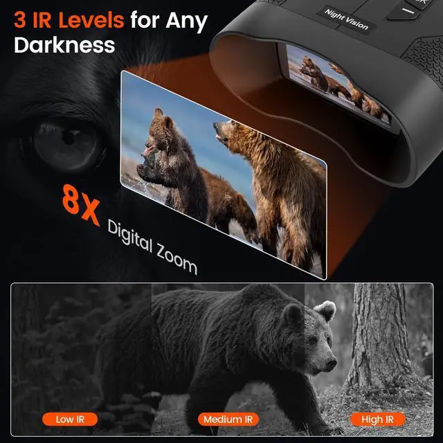 Alt view image 5 of 7 - Night Vision Goggles for Adults - 4K Night Vision Binoculars with AI Color Boost Mode, Photo & Video Recording, Rechargeable Battery for Wildlife Observation, Camping & Security