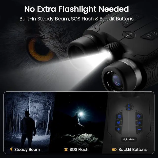 Alt view image 7 of 7 - Night Vision Goggles for Adults - 4K Night Vision Binoculars with AI Color Boost Mode, Photo & Video Recording, Rechargeable Battery for Wildlife Observation, Camping & Security