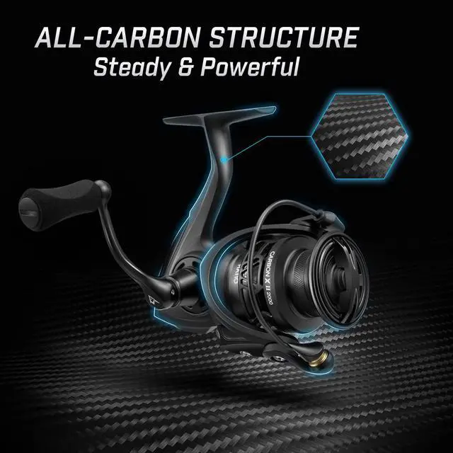 Alt view image 3 of 7 - Carbon X II Ultralight Spinning Reel, Light to 5.5oz | 10+1 BB, upgraded carbon frame rotor, 22lb Max Drag, 5.5oz lightweight design, smooth freshwater fishing performance