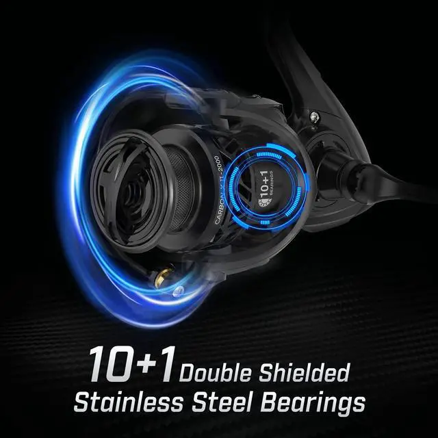 Alt view image 4 of 7 - Carbon X II Ultralight Spinning Reel, Light to 5.5oz | 10+1 BB, upgraded carbon frame rotor, 22lb Max Drag, 5.5oz lightweight design, smooth freshwater fishing performance
