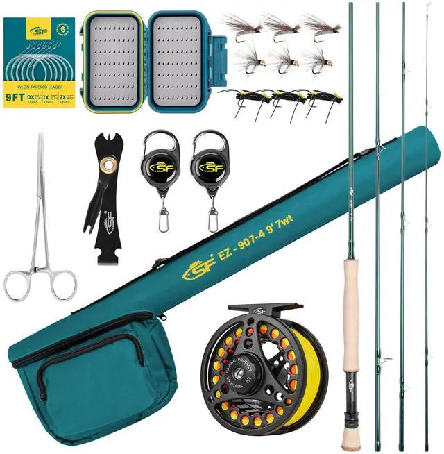 Main image of Fly Fishing Rod Combo Starter Kit Semi Gloss Green Jade Finish 24T Carbon Fiber Trout Travel Fly Rod with Reel,Fly Rod case,Fly Box, Flies,Tapered Leader,Knot Tying Tools