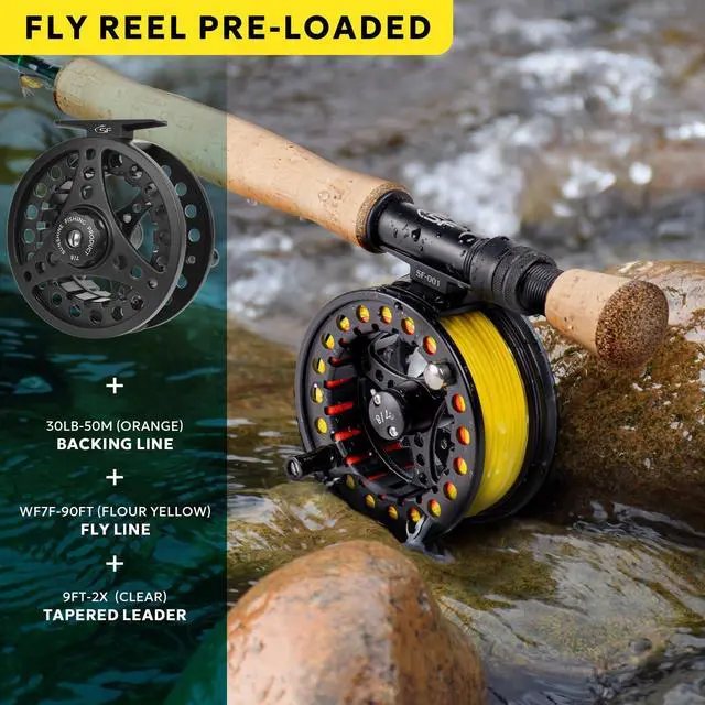 Alt view image 3 of 7 - Fly Fishing Rod Combo Starter Kit Semi Gloss Green Jade Finish 24T Carbon Fiber Trout Travel Fly Rod with Reel,Fly Rod case,Fly Box, Flies,Tapered Leader,Knot Tying Tools