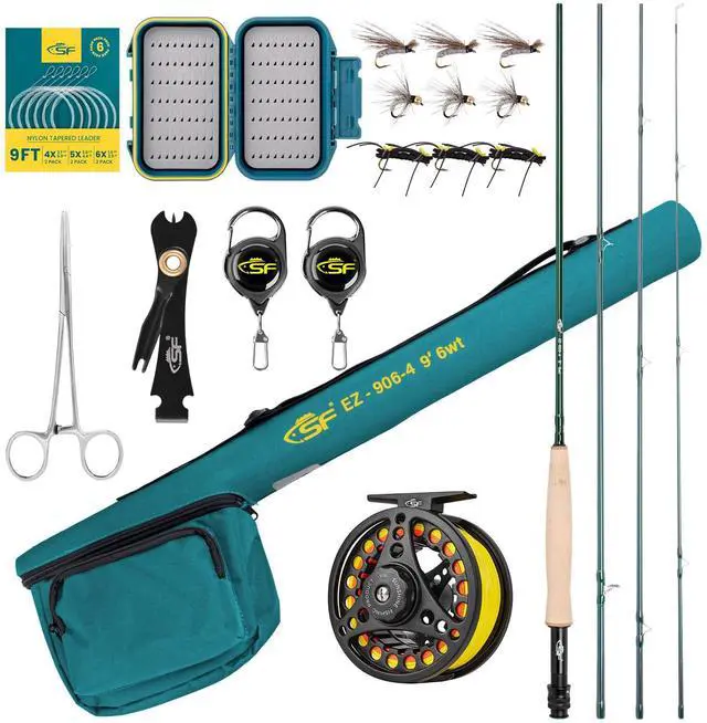 Main image of Fly Fishing Rod Combo Starter Kit Semi Gloss Green Jade Finish 24T Carbon Fiber Trout Travel Fly Rod with Reel,Fly Rod case,Fly Box, Flies,Tapered Leader,Knot Tying Tools