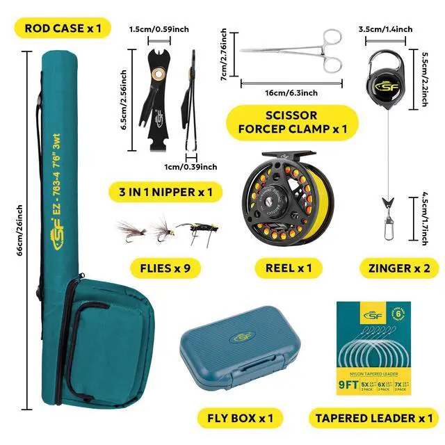 Alt view image 2 of 7 - Fly Fishing Rod Combo Starter Kit Semi Gloss Green Jade Finish 24T Carbon Fiber Trout Travel Fly Rod with Reel,Fly Rod case,Fly Box, Flies,Tapered Leader,Knot Tying Tools